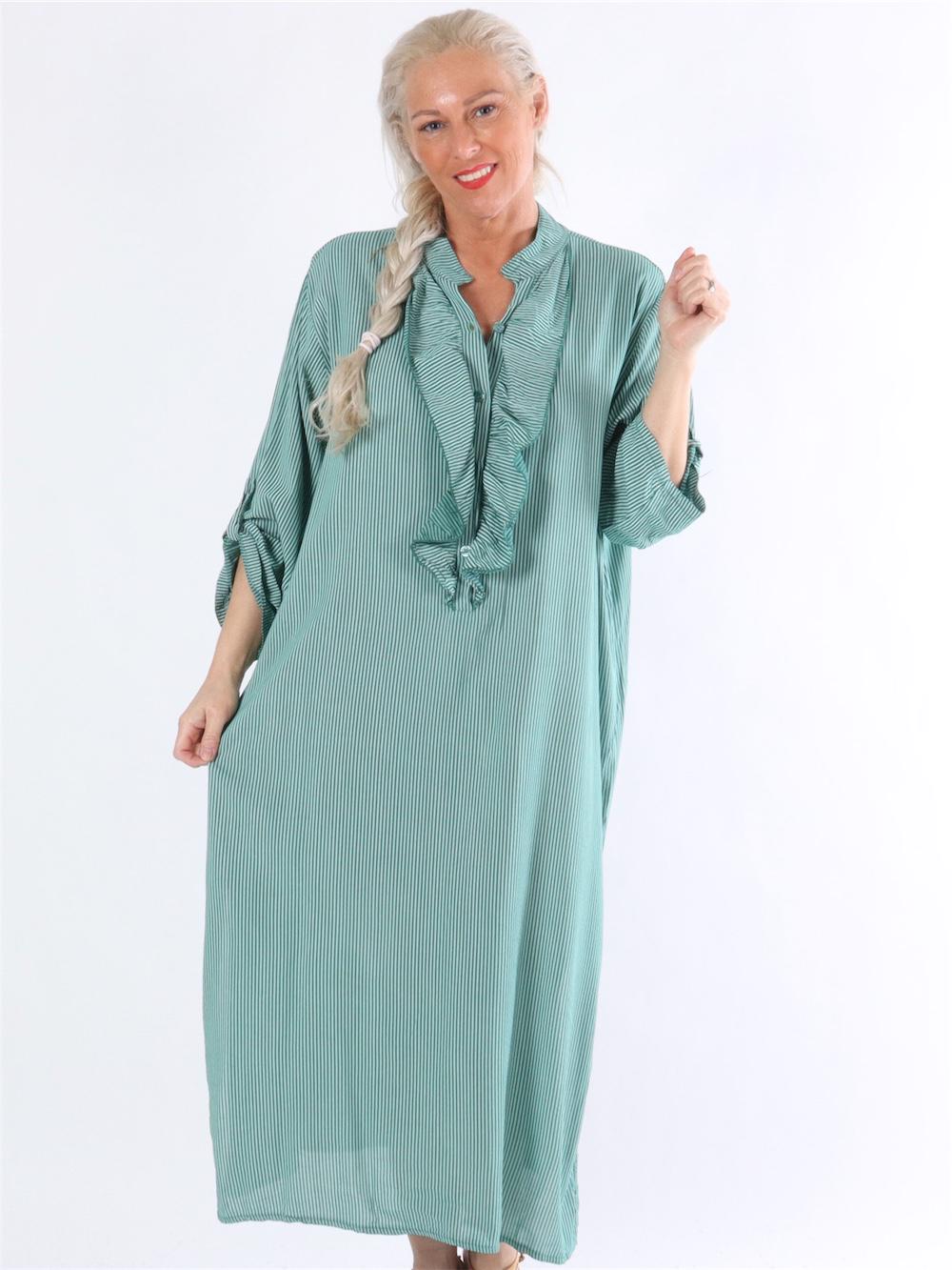 Bonita stripe - Stribet skjortekjole med flæser